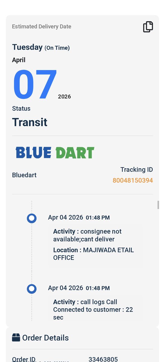premwara's tweet photo. This is how Bluedart cheats the customer making fake delivery attempts, Delivery agents never called nor any contact number where we as a customer can reach out to them. @BlueDart_ https://t.co/JsCksBrzEk