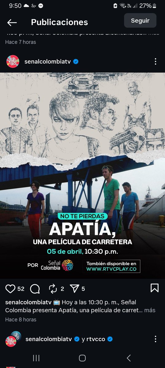 ARTEGONFilms's tweet photo. Esta noche por @SenalColombia la quintaescencial película colombiana de #SemanaSanta una #RoadMovie que viaja de la meseta al mar, del #DomingoDeRamos al #DomingoDeResurrección, de la mente al corazón y de la #Euforia a la #Apatia. Que aguanta, aguanta (7.2 @IMDb) https://t.co/yU2pcRP7gd