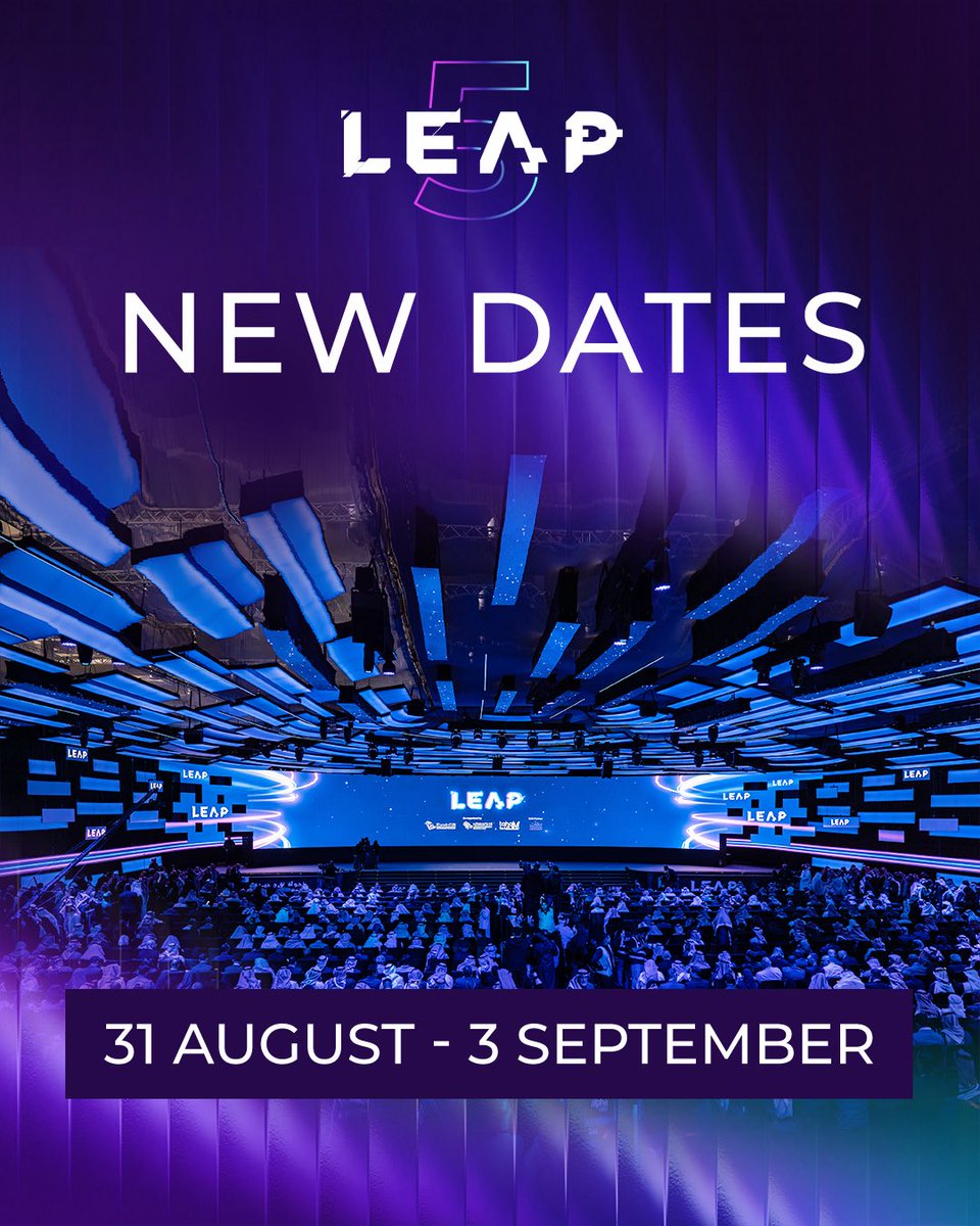 اعلن عن تأجيل مؤتمر التكنولجيا الكبير #ليب  #LEAP2026 في #الرياض إلى:
📅 31 أغسطس – 3 سبتمبر 2026 

وكان مقررا سابقا ان يقام في:
📅 13 – 16 أبريل 

onegiantleap.com/leap-2026-be-h…
1️⃣