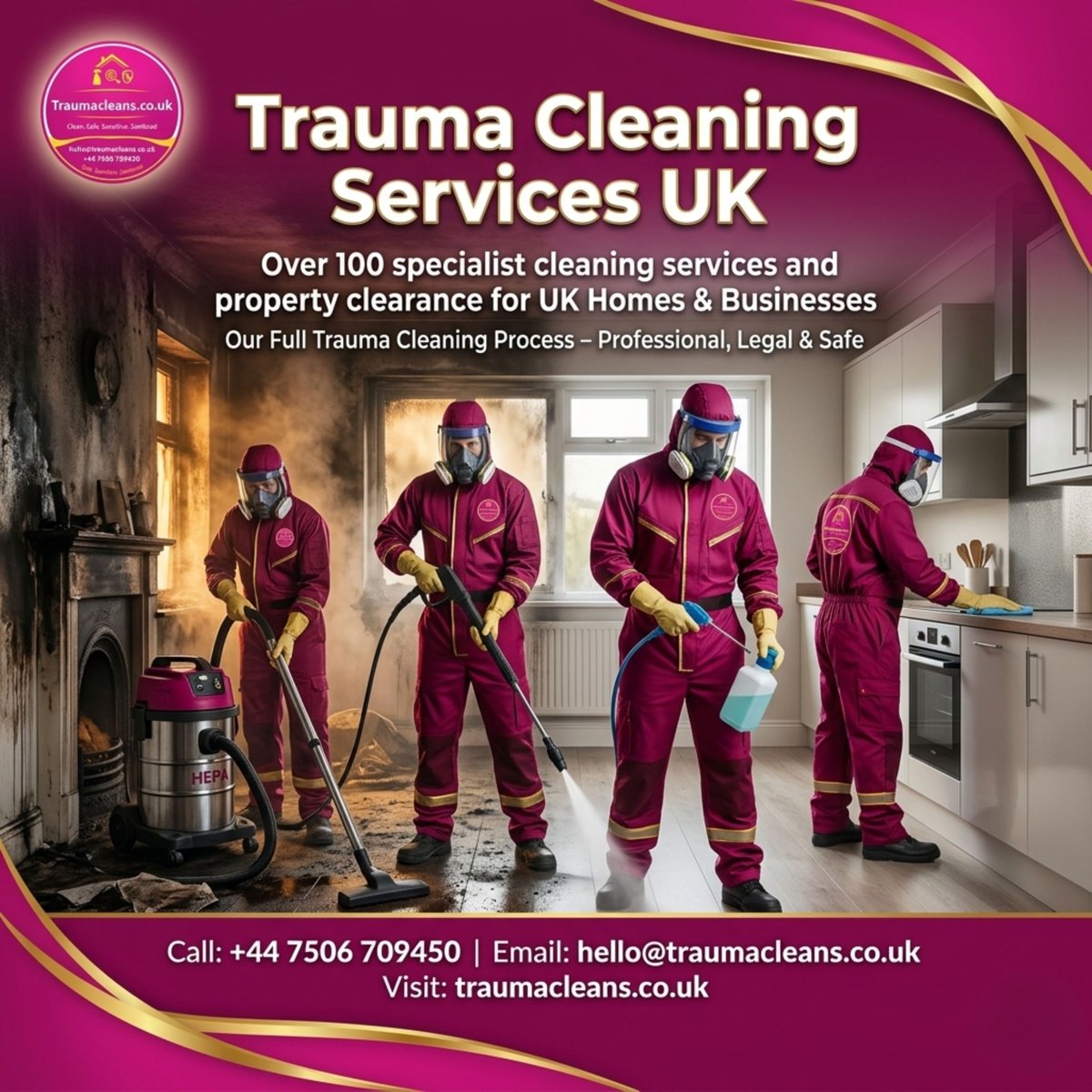 traumacleansco's tweet image. ⚠️ Accidents, unattended deaths, or hazardous environments? Our expert team is ready 24/7 nationwide.
📞 +44 7506 709450 | 📧 hello@traumacleans.co.uk
🌐 traumacleans.co.uk
#EmergencyCleaning #TraumaCleaners #UKServices #CleaningUK #RapidResponse