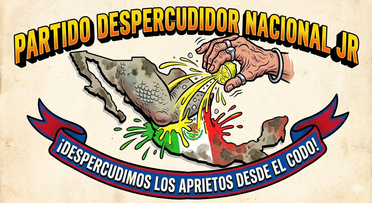 MUZCORP's tweet image. Se me ocurre el Partido Despercudidor Nacional: ¡curemos México de mugrosos que nos tienen en aprietos! Limón + azúcar desde el codo de Baja California, y adiós a sus promesas rancias. 🍋🧼 #DespercudimosLosAprietos #DesdeElCodo"