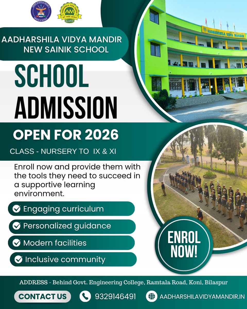 Nssavmbsp's tweet photo. Marching Toward Excellence! 🇮🇳

Admissions for the 2026-27 Academic Session are now OPEN at Aadharshila Vidya Mandir – a New Sainik School!
We are more than just a school; we are a training ground for the leaders of tomorrow.
#AadharshilaVidyaMandir #SainikSchool #Admissions20 https://t.co/xCHT8NQnuw