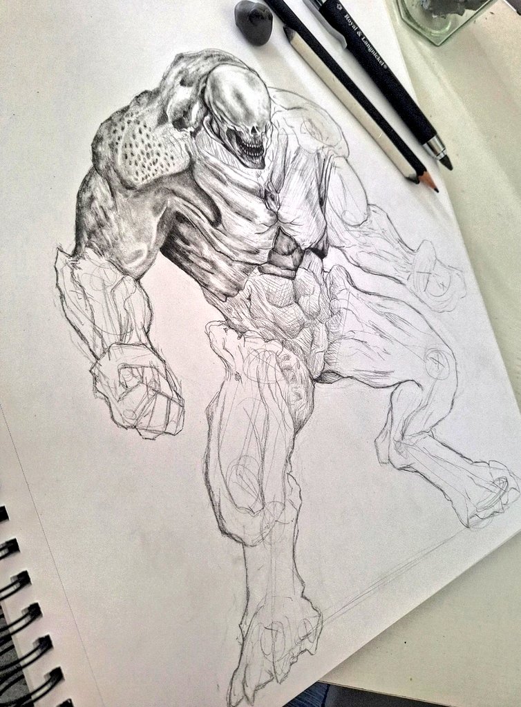 Xethicz's tweet image. Massive sketch of the 2016 Hellknight #DOOM