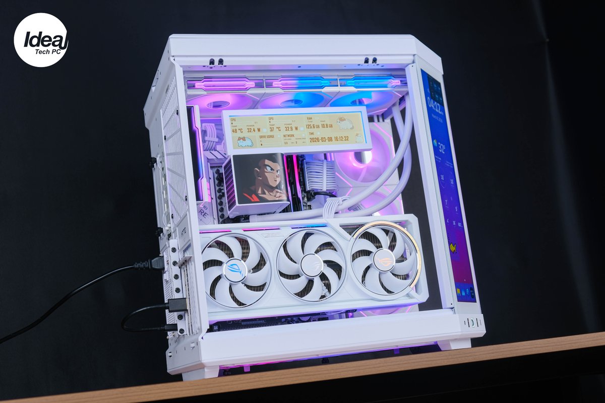IdealTechMY's tweet photo. Clean white base, but powered like a #SuperSaiyan

About this build:
AMD RYZEN 7 9850X3D, TRYX PANORAMA 360, ASUS ROG STRIX X870-A, G.SKILL TRIDENT Z5 NEO 2x64GB, ASUS ROG ASTRAL RTX5090, LIAN LI EDGE 1300W 80+ PLATINUM ATX3.1 WHITE, CASE HYTE Y70, SSD 2TB + 4TB, LIAN LI UNI FAN https://t.co/KBGAJiz56A