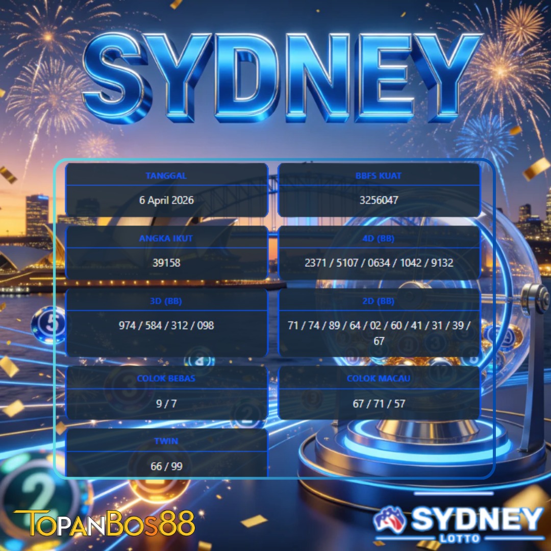 TopanOfficiall's tweet photo. 🔮 Prediksi Sydney Lotto – 6 April 2026
📌 Link Login : https://t.co/pUdCLrMapd
#jagoprabowojagaindonesia #bbmtetapstabil #awasprovokasi #bususi https://t.co/p0ZrY1YsjA