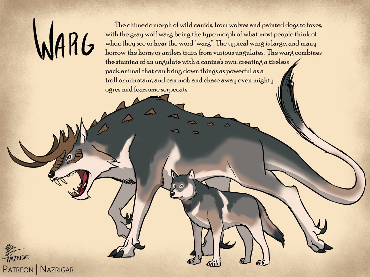 A3Dnazrigar's tweet image. Beast Fables - Wargs Pt. 1

Finally getting to reveal the wargs of Urvara, which are the chimeras of all canids, from wolf to painted hounds. They help make a normal pack into a unit to be reckoned with.

#worldbuilding #fantasyart #creaturedesign