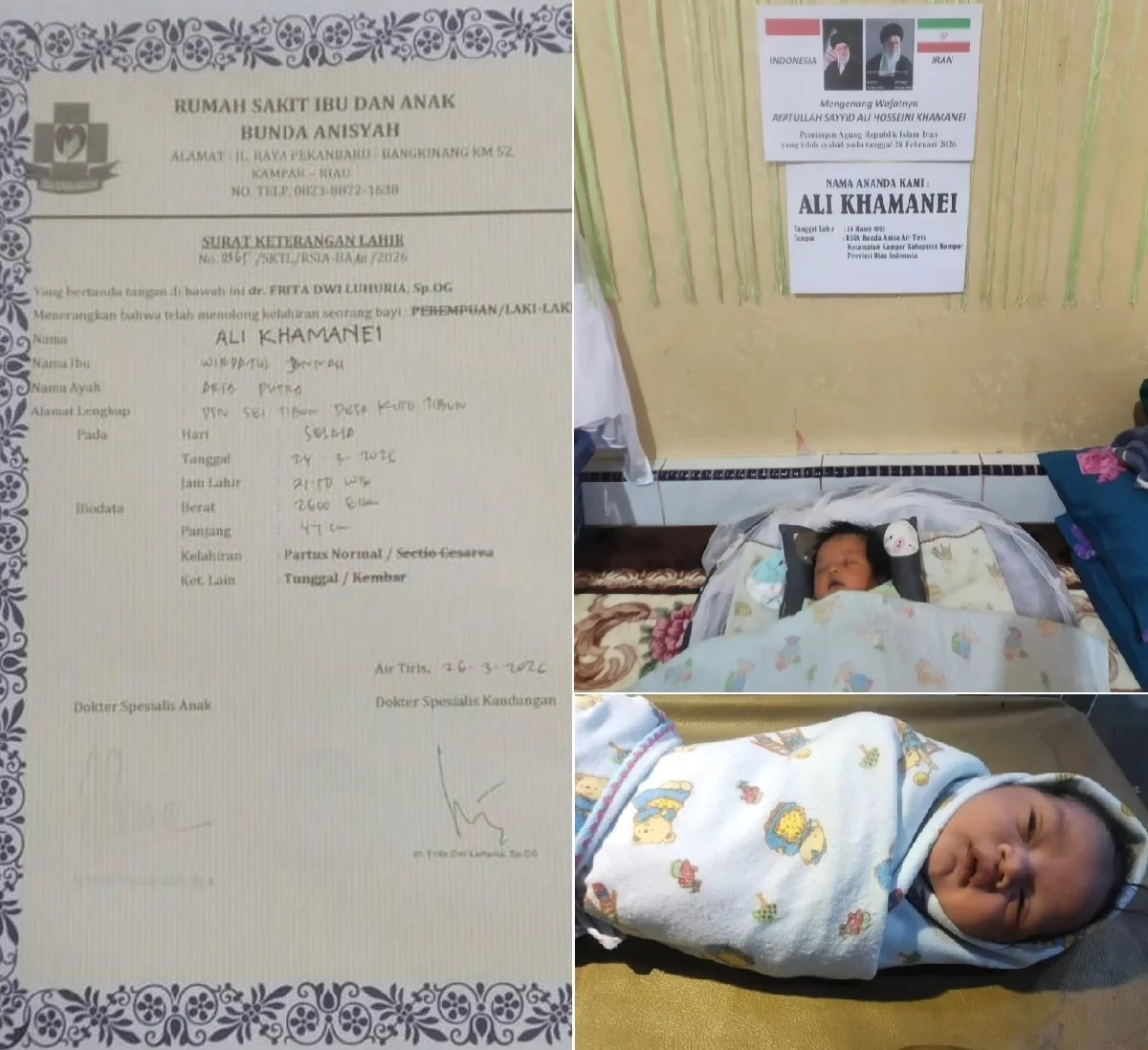 insidefolkative's tweet photo. Pasangan di Riau beri nama Bayi laki-laki mereka, “Ali Khamanei". https://t.co/H3BgK8As42