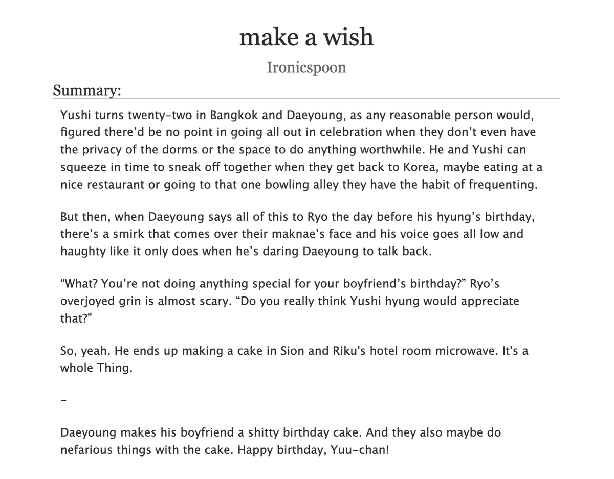 ironicspoons's tweet photo. make a wish
🍰 yudae
🍰 explicit
🍰 family shenanigans, birthday sex, food play, subtop daeng, dombot yut, hyung kink
🍰 14.2k

🔗 https://t.co/7fSqrBrQEZ https://t.co/t5E2zGwYEo