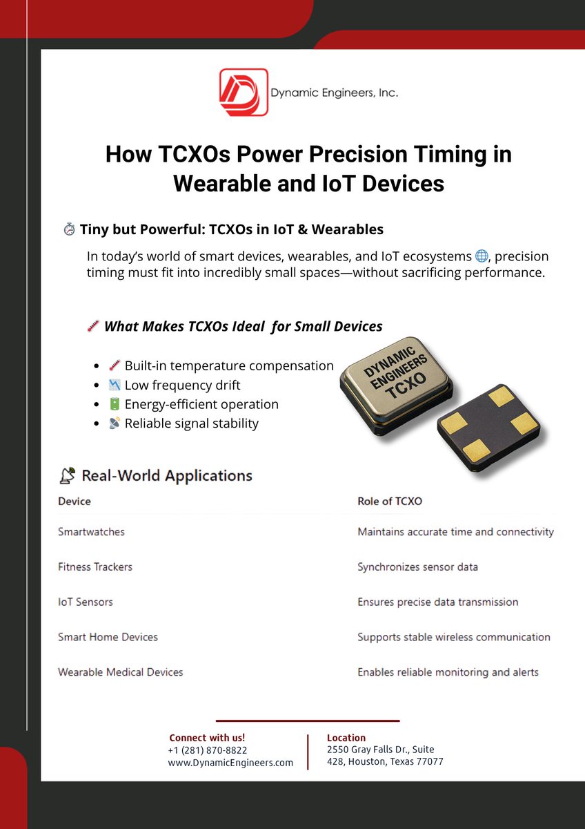 engineers8822's tweet photo. ⚙️ TCXOs power precise timing in IoT & wearable devices.
• Low frequency drift
• Stable signals
• Energy-efficient design
From smartwatches to sensors, accurate timing ensures reliable data 📡
#TCXO #IoT #Wearables #Engineering #RFDesign #TimingPrecision https://t.co/TSY5qjJskV