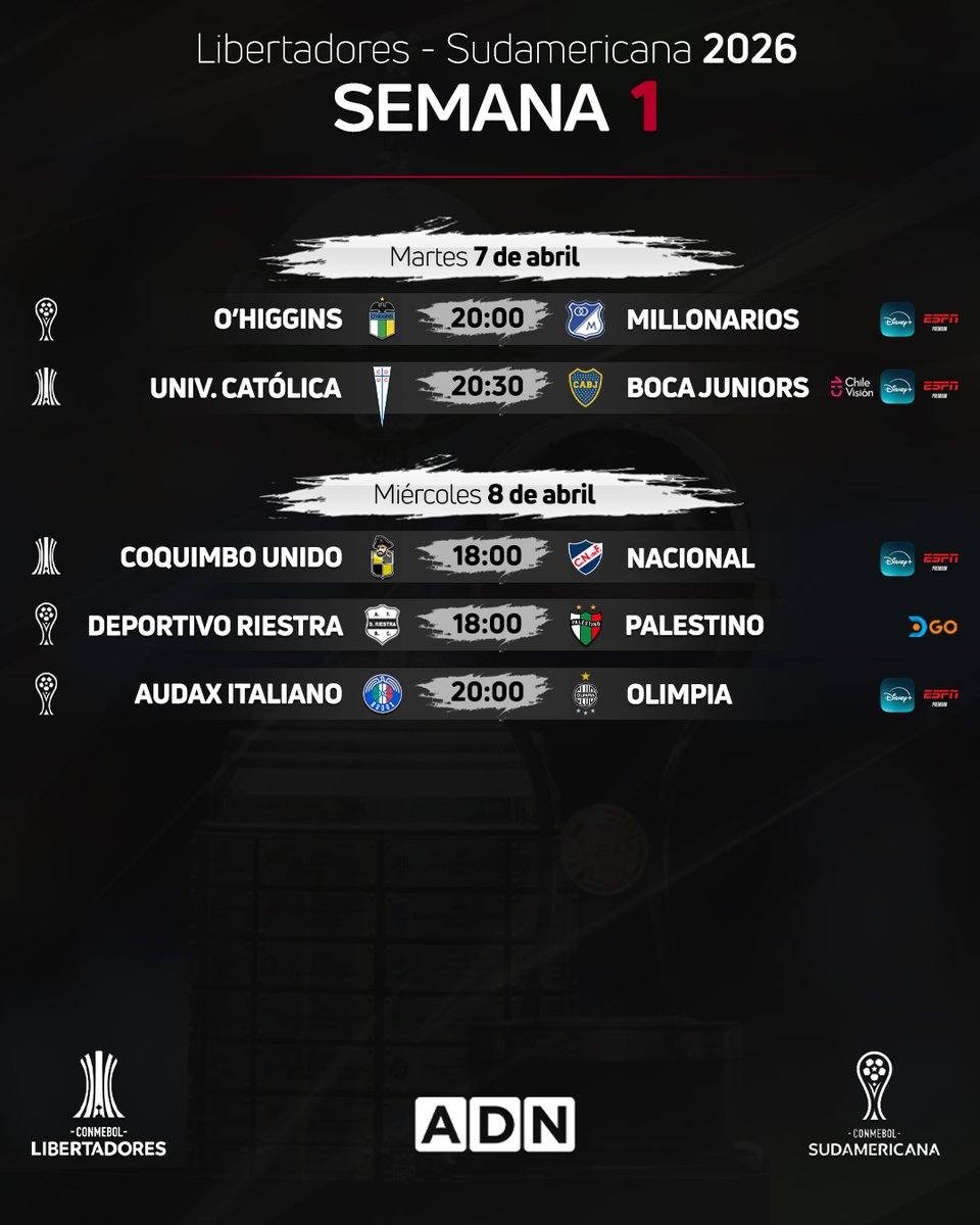 📅 PROGRAMACIÓN | Equipos chilenos en Copa Libertadores y Copa Sudamericana: dónde, cuándo y qué hora ver los partidos en vivo, en directo, online y en TV 👉 tinyurl.com/26gc4v86