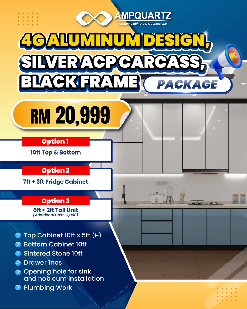 𝐊𝐢𝐭𝐜𝐡𝐞𝐧 𝐂𝐚𝐛𝐢𝐧𝐞𝐭 𝐁𝐢𝐠 𝐃𝐞𝐚𝐥𝐬🎊

Still confused where to get your kitchen cabinet upgrade? Here comes to the rescue! We are offering the 𝟒𝐆 𝐀𝐥𝐮𝐦𝐢𝐧𝐢𝐮𝐦 𝐏𝐚𝐜𝐤𝐚𝐠𝐞 𝟏𝟎𝐅𝐓 𝐟𝐨𝐫 𝐑𝐌𝟐𝟎,𝟗𝟗𝟗 🎉

It comes with 𝐭𝐡𝐫𝐞𝐞 𝐨𝐩𝐭𝐢𝐨𝐧𝐬 for you to