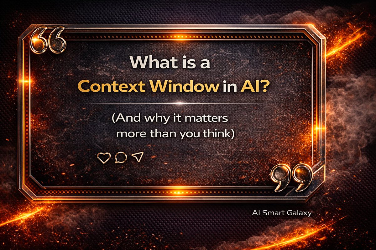 AiSmartGalaxy's tweet photo. AI isn’t dumb…its context window just ran out.

Better AI answers start with a bigger context window.

Your prompt matters-but context window matters more.

#aismartgalaxy #ai #artificialintelligence #machinelearning #chatgpt #aitips #tech #futuretech #ailearning #productivity https://t.co/SFrAMmlHcL