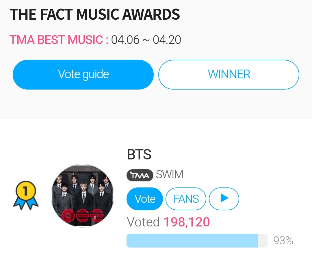 Bangtan7_Stream's tweet photo. 🏆 TMA BEST MUSIC SPRING - Round 1

#BTS “SWIM” is nominated! Download Fannstar app. 

- 1 Yellow ⭐= 1 vote
- 1 Rainbow ⭐ = 5 votes
- 3,000 votes per day

🗓: April 6 – April 20 
🗳:https://t.co/cGTvW7K5UZ
Tutorial: https://t.co/qj6AULYSFW https://t.co/igTERfAWzg