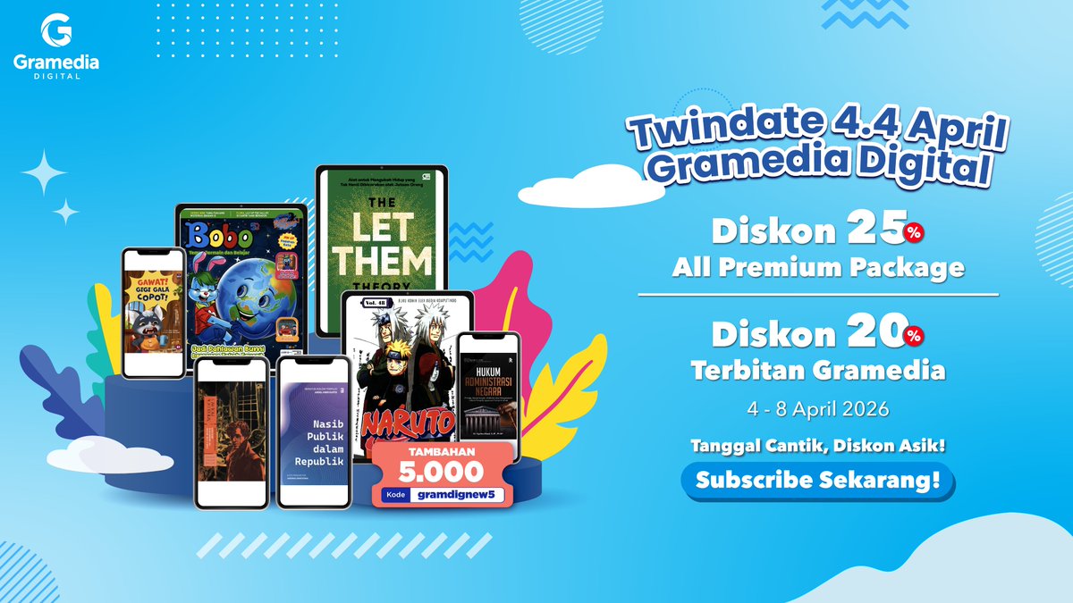 gramediaebooks's tweet image. Promo Twindate 4.4 masih berlangsung nih 👀
Diskon up to 25% siap nemenin waktu baca kamu jadi lebih hemat dan seru, cus langsung subscribe Gramedia Digital!

🔗 bit.ly/44GD26 📚✨

#GramediaDigital #Gramedia #Ebook #TumbuhBermakna #Twindate