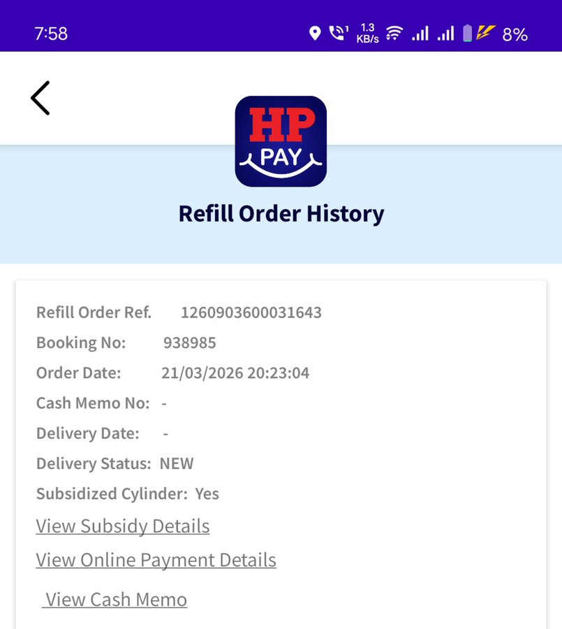 harishdevda169's tweet photo. @MoPNG_eSeva @PetroleumMin @HPCL 
It’s been more than 16 days since I booked LPG refill, but cylinder is still not delivered.  📌 Refill Order Ref: 1260903600031643 📷 Booking No: 938985 📷#HPGas #LPG #Complain https://t.co/pCsFjrayAV
