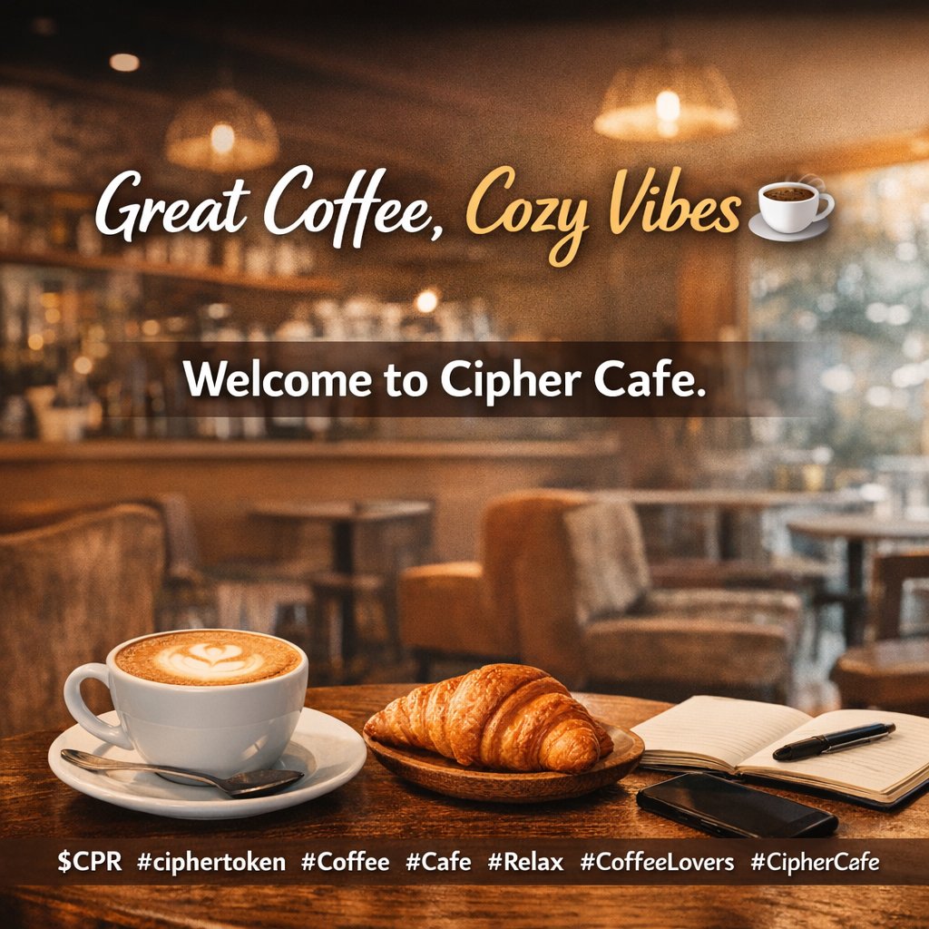 CPR_Marketing_'s tweet photo. Coffee, comfort, and good vibes β
Welcome to Cipher Cafe.
$CPR #ciphertoken #Coffee #Cafe #CoffeeLovers #CafeLife #Relax #CipherCafe https://t.co/LuR74LFUta