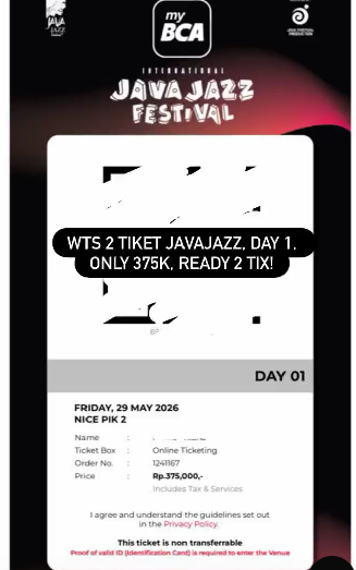 MsApayalupa's tweet photo. WTS, JAVA JAZZ FEST DAY 1! Ready 2 Tix, salah pilih hari. Only 375k/ Tix. Komen2 yaa!

#zonauang https://t.co/5VrwNWT1R7
