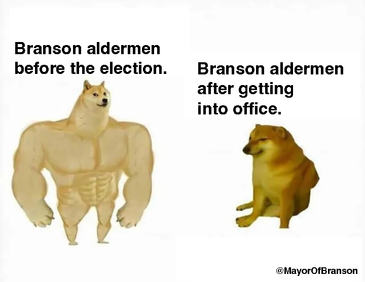 MayorOfBranson's tweet photo. Branson aldermen talk the talk and they walk the walk. 

They bark in my defense, and though I make it appear like they are leading me, they always happen to be headed in the exact same direction as I want them to go. https://t.co/htRJvZ7n7l