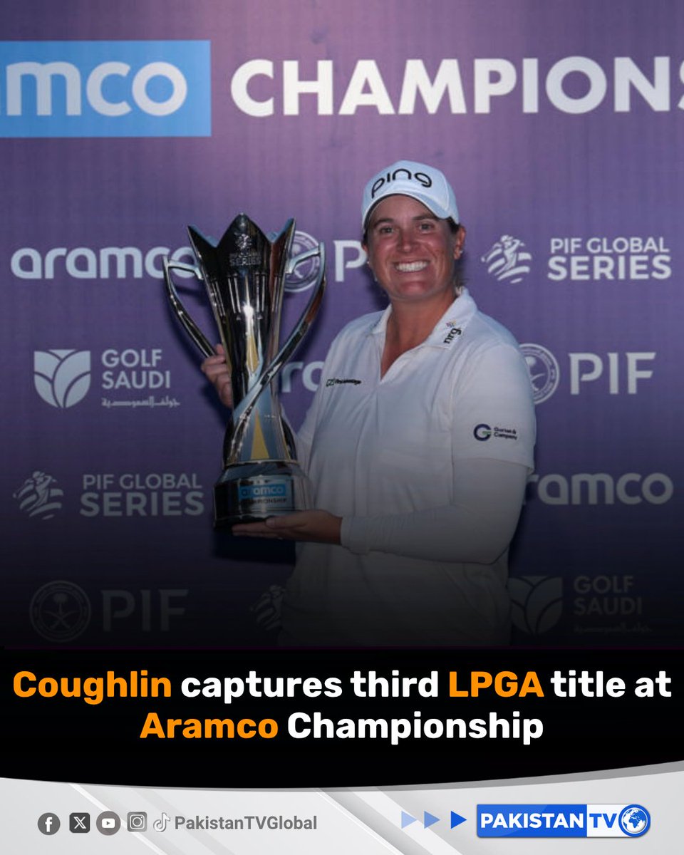 PakTVGlobal's tweet image. Lauren Coughlin carded an even-par 72 on Sunday to complete a wire-to-wire victory in the Aramco Championship, capturing her third LPGA title by five strokes.

#LaurenCoughlin #AramcoChampionship #LPGA #GolfChampion #PakistanTV #PakistanTVglobal