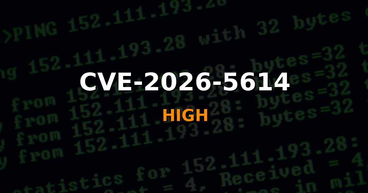 TheHackerWire's tweet photo. 🟠 CVE-2026-5614 - High

A security flaw has been discovered in Belkin F9K1015 1.00.10. Impacted is the function formSetPassword of the file /goform/formSetPassword. The manipulation of the argument webpage results in...

https://t.co/UoqyOhZj2N https://t.co/ujPO4uIkr2