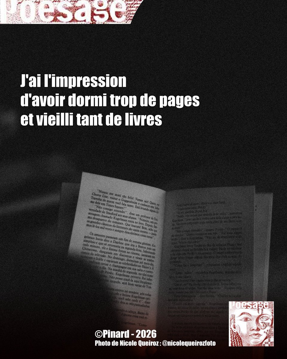 poesage_27's tweet photo. J'ai l'impression 
d'avoir dormi trop de pages
et vieilli tant de livres

©Pinard - 2026
Photo de Nicole Queiroz : @nicolequeirozfoto

#age #temps #endormir #lire #pages #livres #vieillir #humour #tourner
#poet #poeme #poem #poesie #poetry #poesieengagee #ecriture #writing https://t.co/8WlKAFgCNe