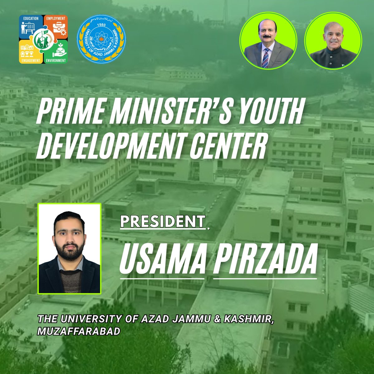UAJK_Official's tweet photo. @UAJK_Official announces the establishment of the Prime Minister’s Youth Development Center under @PMsYouthProgram. Usama Pirzada appointed as President. A step forward in empowering youth through leadership &amp; skill development. #UAJK #PMYouthProgram #YouthEmpowerment https://t.co/d9DUHD4jtU