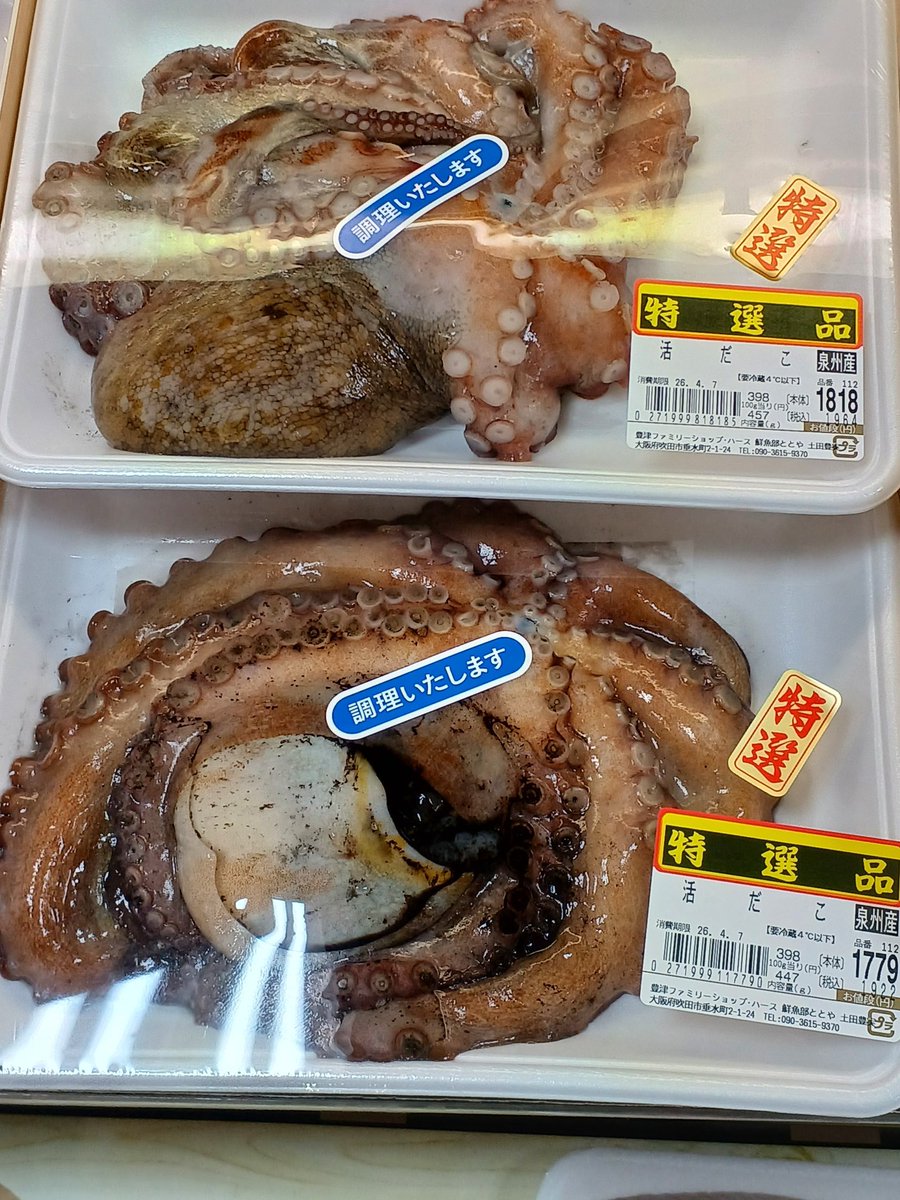f_hearth's tweet image. 本日6日は鶏むね肉100g88円です！
豚まめ(腎臓)もあります！
🐟️も美味しそうです🙂
タコはちょっと高いかな💦
#Hearth #ハース
#阪急千里線　#豊津
#豊津駅改札から徒歩1分
#地下にあるスーパー
