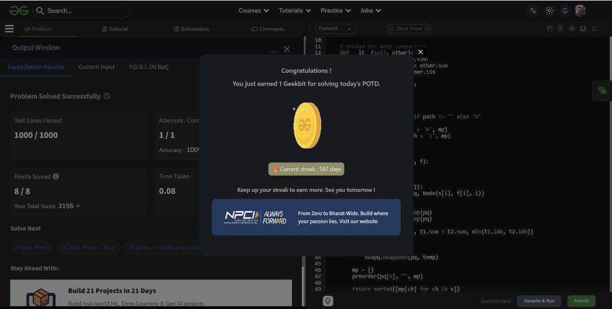 imIchaturvedi's tweet photo. #Day345: Problem of the day✨
Huffman Encoding✅
#GFG365Days #gfgpotd
@geeksforgeeks https://t.co/iavMD9kYn7