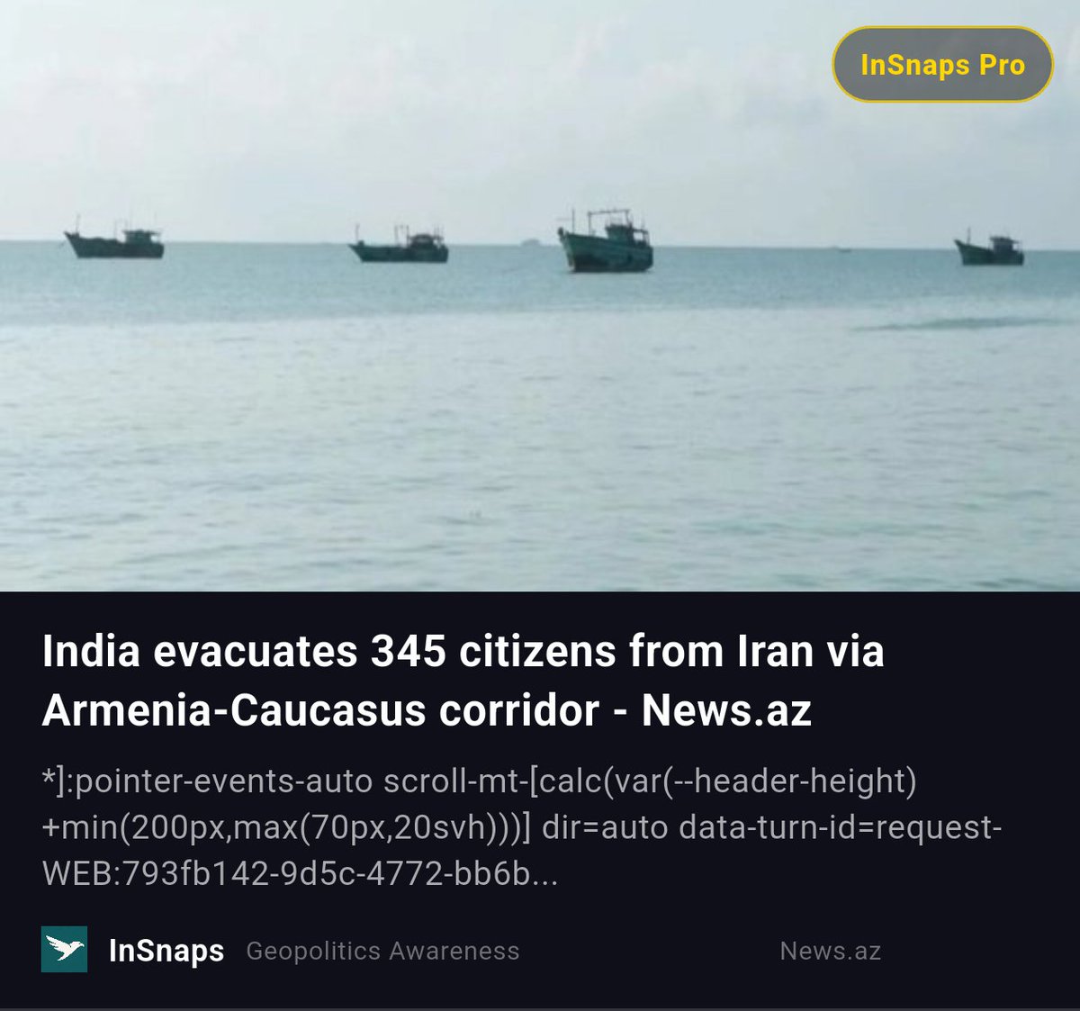 BuildWtPrakhar's tweet image. India evacuates 345 citizens from Iran via Armenia-Caucasus corridor - News.az

Shared Via InSnaps App: credibletechnologies.in/a/L_9QmvB_9G9A…

#Newsaz #Tensions #Armenia #Iran #Caucasus #Geopolitics