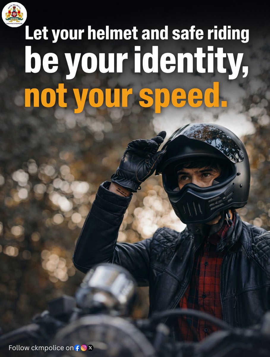 ckmpolice's tweet image. Ride smart. Ride safe. 🏍️
Let your helmet and responsible riding define you—not your speed.
#RoadSafety #RideSafe #HelmetSavesLives
@DgpKarnataka @Rangepol_WR @KarnatakaCops