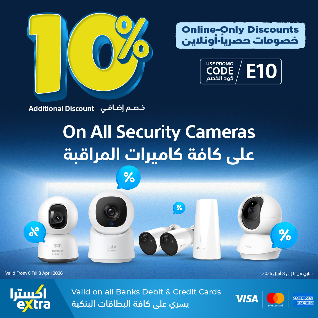 extraoman's tweet image. حصرياً للأونلاين زوروا موقع و تطبيق اكسترا و إستخدموا كود الخصم E10 و احصلوا على 10% خصم إضافي على جميع كاميرات المراقبة! تسوّق الآن 🛍
يسري حتى 8 أبريل 2026
✔️تطبّق الشروط
✔️تسري  على موقع و تطبيق اكسترا فقط
✔️ اكسترا توصلك، كل شيء..لكل عُمان
#oman #onlineshopping