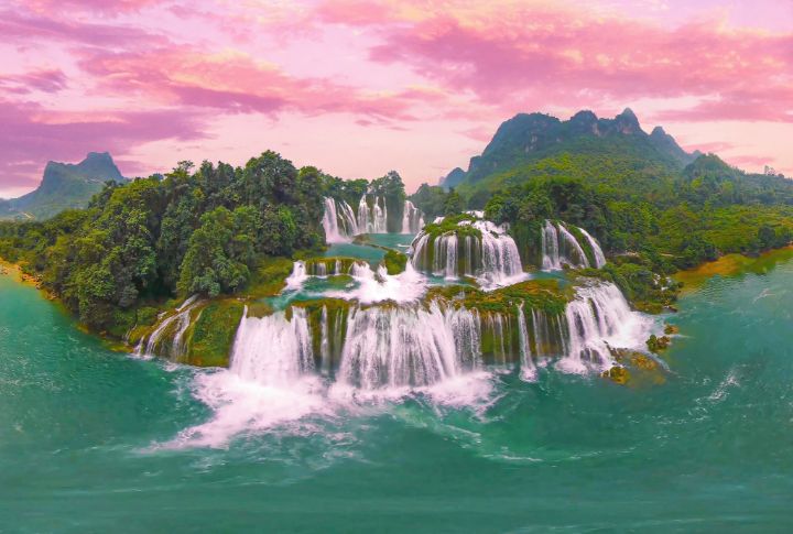 digitly's tweet photo. Art of the Day! "Aerial view of Ban Gioc Waterfall". Buy at: https://t.co/kZ8vfQ4im9 https://t.co/gypE7826h5