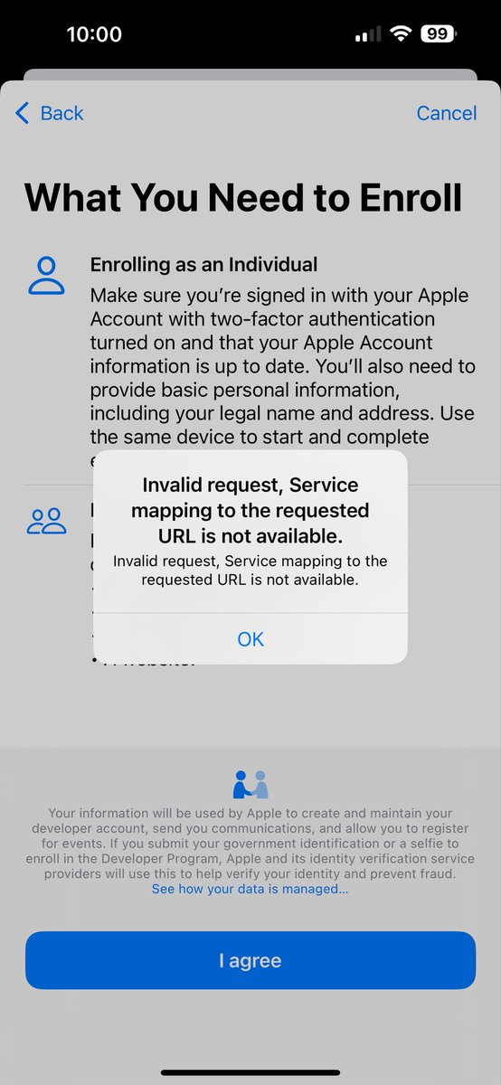 InfectiousAnsh's tweet photo. @AppleSupport 
Am getting this error while trying to enroll for developers account. Please help us to get it rectified 

Issue also raised

102861357976

@Apple @tim_cook https://t.co/B9kuLeudBG