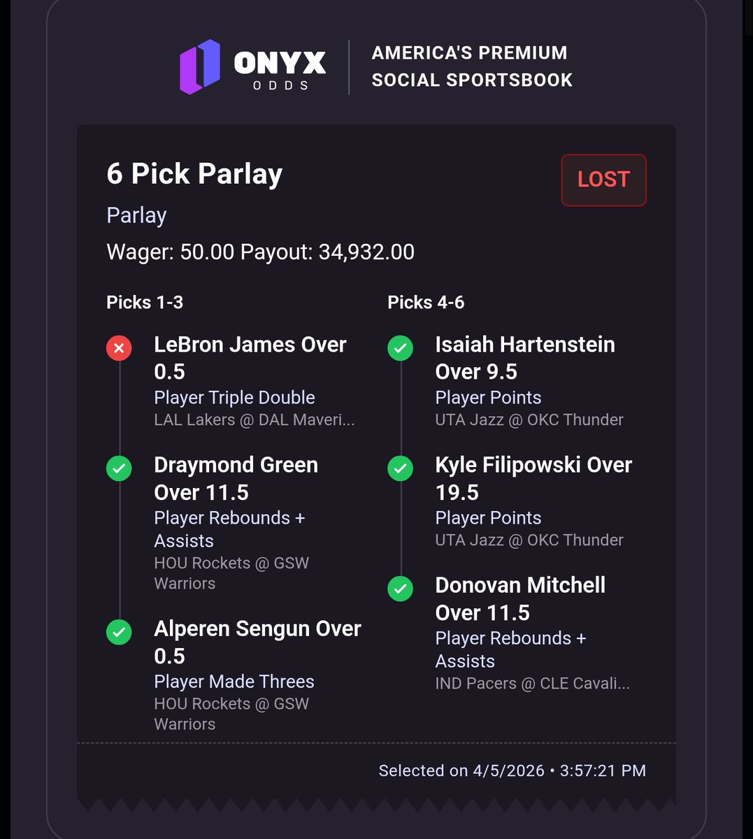PrizepicksFiree's tweet image. 1 BOARD AWAY 💰💰💰💔 $35,000

Teammates stole at least 2-3 boards too. Add this to the list of bad breaks. Still doesn't top my Ceedee Lamb touchdown called back that cost $100,000 but stills sucks.

#GamblingX #PrizePicks #PropBets #gambling #NBAPicks #nbabets #DFS #NBAlotto