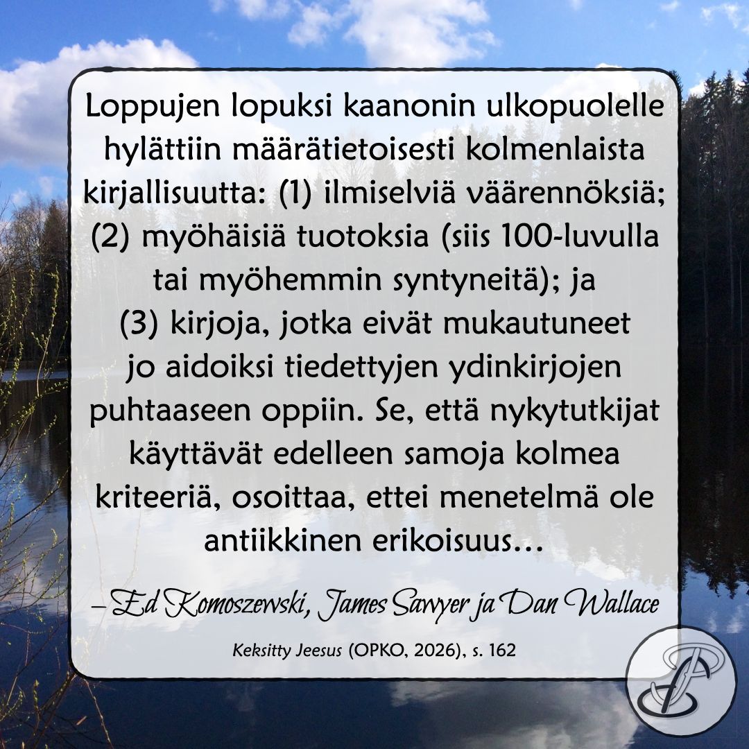 puoluspolku's tweet photo. #historia #evankeliumi #kristinusko #Jeesus #Uusitestamentti #kaanon #gnostilaisuus #apokryfi #arviointi #väärennös #pseudepigrafi #todisteet #totuus #vääristely #apologia #sitaatit #EdKomoszewski #JamesSawyer #DanielWallace #OPKO https://t.co/3l0PQWeOfb