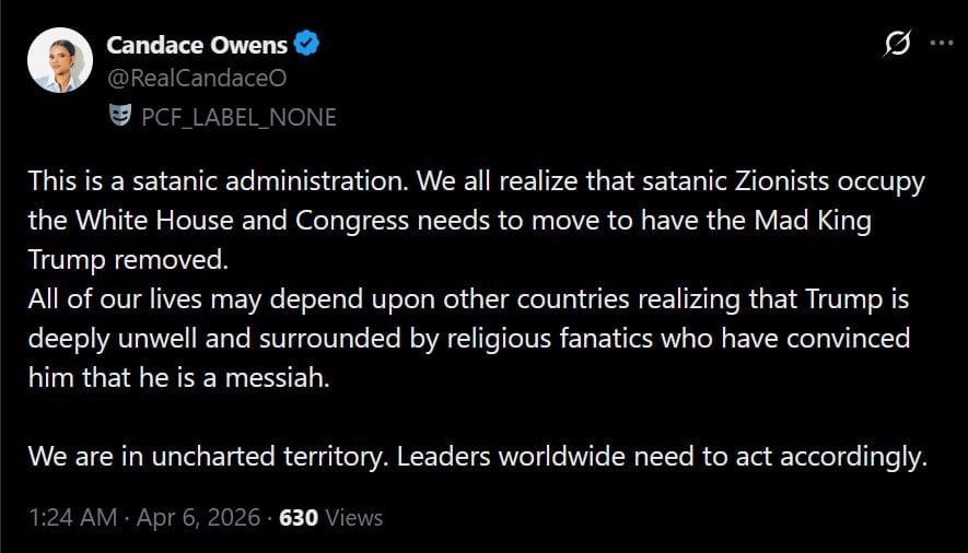 L'ADMINISTRATION SATANIQUE SIONISTE QUI OCCUPE LA MAISON BLANCHE— Candace Owens  

FAITES ENLEVER LE ROI FOU TRUMP !