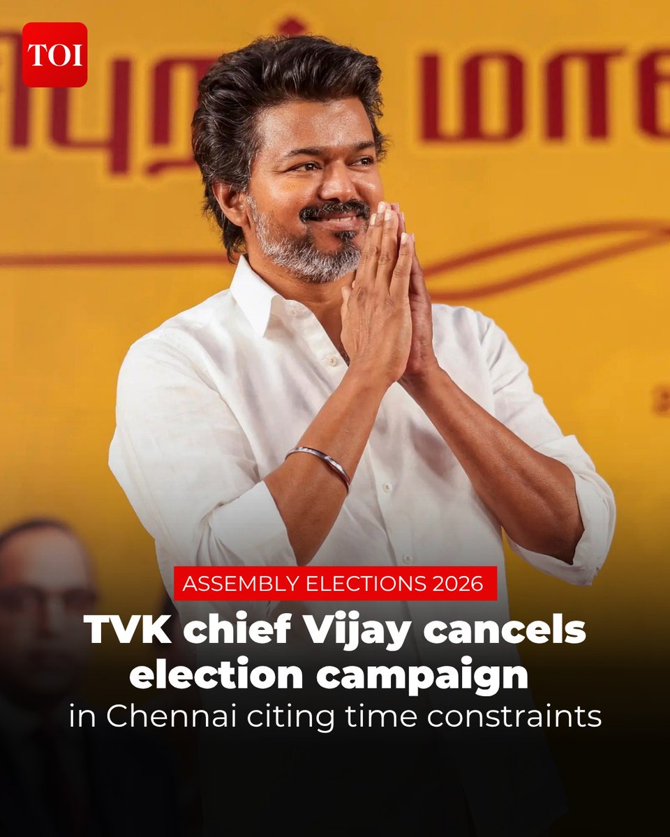 timesofindia's tweet image. Tamilaga Vettri Kazhagam (TVK) chief #Vijay has called off his 3election campaign in Chennai that was scheduled for today. #Party sources said Vijay was set to campaign in the #Villivakkam and T Nagar constituencies. While permission had been granted, the party claimed the time