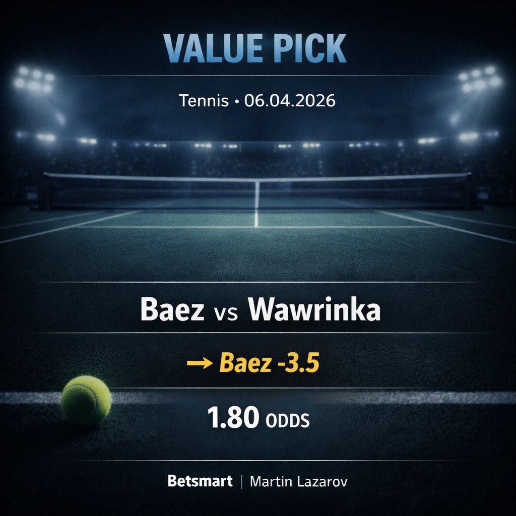 mlazarovhub's tweet image. Here’s a clean caption for that pick:

Locked in. 🎯
Strong edge on this matchup and the line is still very playable at 1.80.

We take these every time. 📈

#ValuePick #TennisBets #SportsBetting #BettingTips #SmartBets #Odds #betsmart