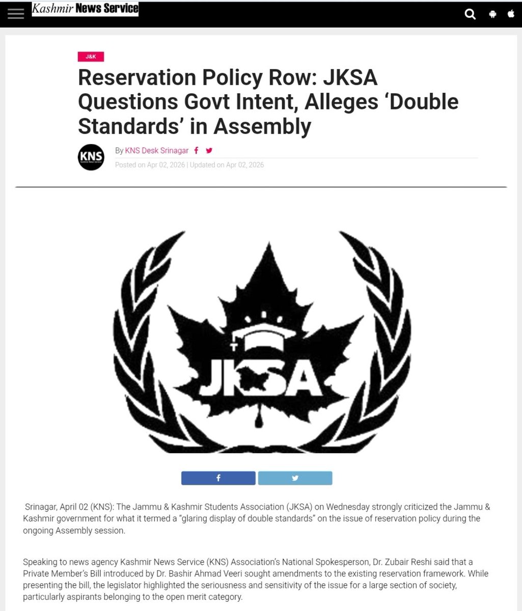 Reservation Policy Row: JKSA Questions Govt Intent, Alleges ‘Double Standards’ in Assembly

Says Deputy CM’s Conduct Is Unbecoming of a Constitutional Office
