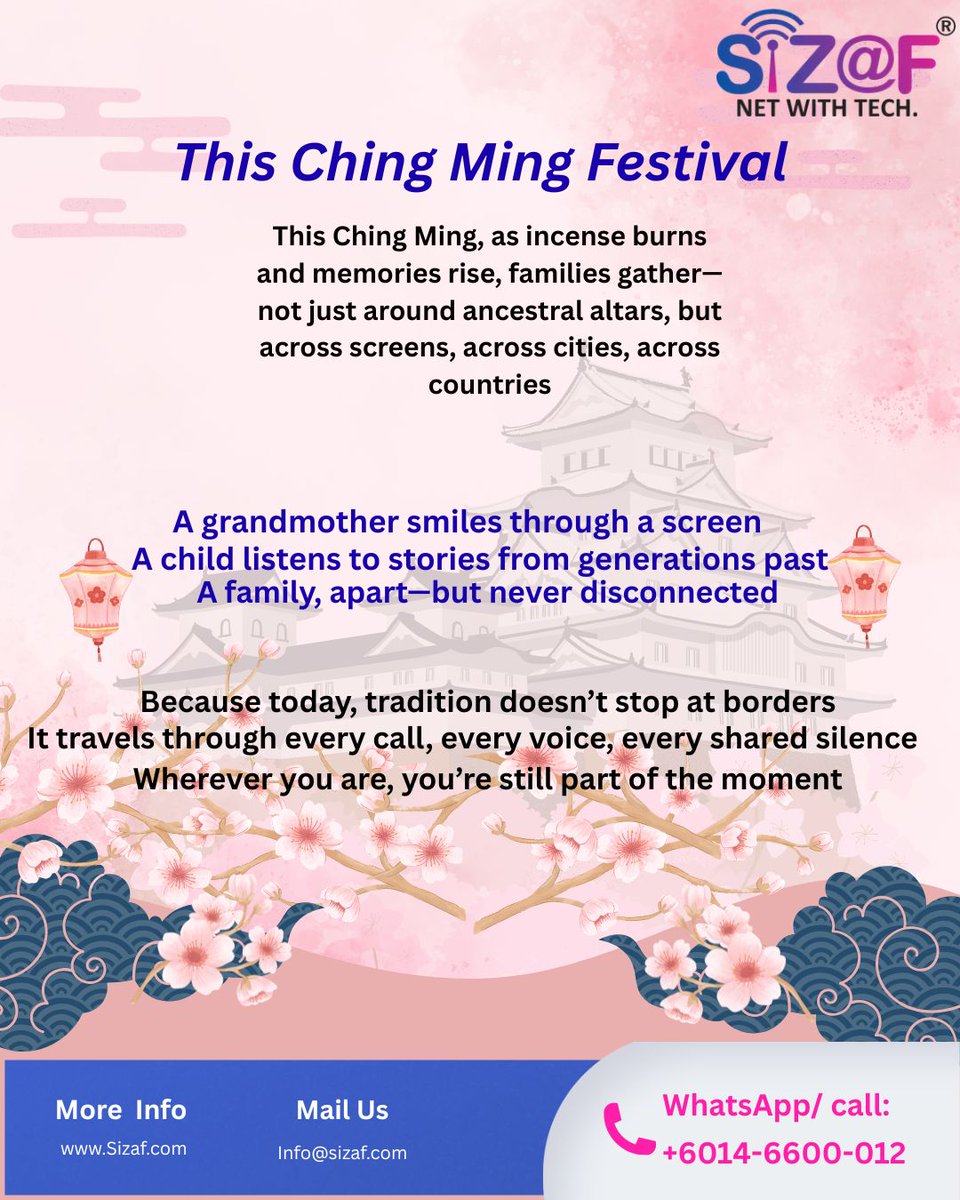 SizafInfocomm's tweet photo. A time to remember, honor, and reflect. May this day bring peace as we cherish memories and stay connected with those who matter—past and present. 
🌐 https://t.co/aRjAXOkhSg

#ChingMing #QingmingFestival #Remembrance #FamilyTradition #StayConnected #Sizaf #NetWithTech https://t.co/kKSrUhRwCM