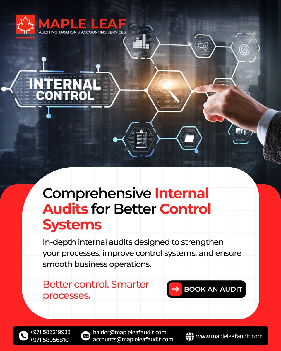 mapleleafaudit_'s tweet photo. Comprehensive Internal Audits for Better Control Systems

Contact us:
📷 https://t.co/wJ0nI0V1Ok
📷 accounts@mapleleafaudit.com
📷 +971585219933 
📷 accounts@mapleleafaudit.com
📷 +971589568101 

#MapleLeafAudit #InternalAudit #ControlSystems #RiskAssessment #AuditExperts https://t.co/prW8nmPjKy