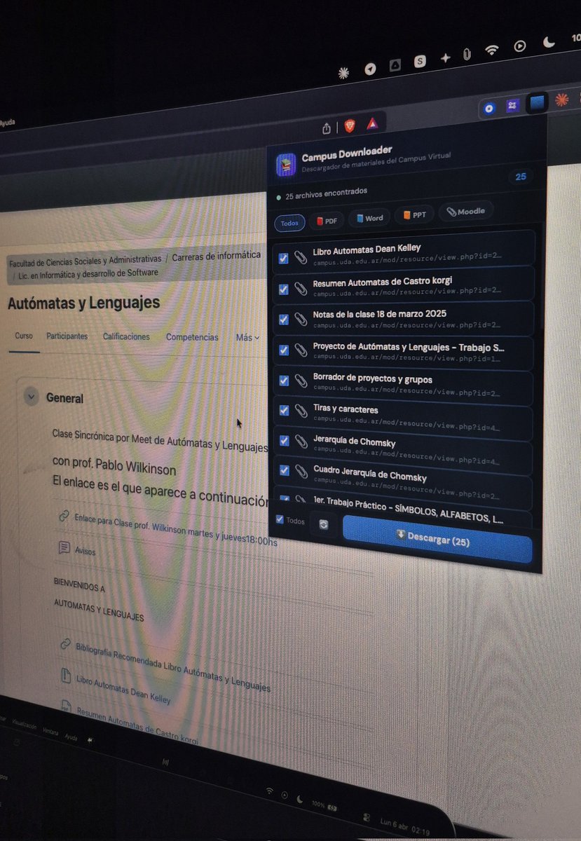 Cree una extensión que toma todo el material del campus de Moodle y permite descargarlo para pasarlo a NotebookLM, esto para agilizar todo al momento de estudiar. Todo esto con <a href="/claudeai/">Claude</a>

#campus #caude