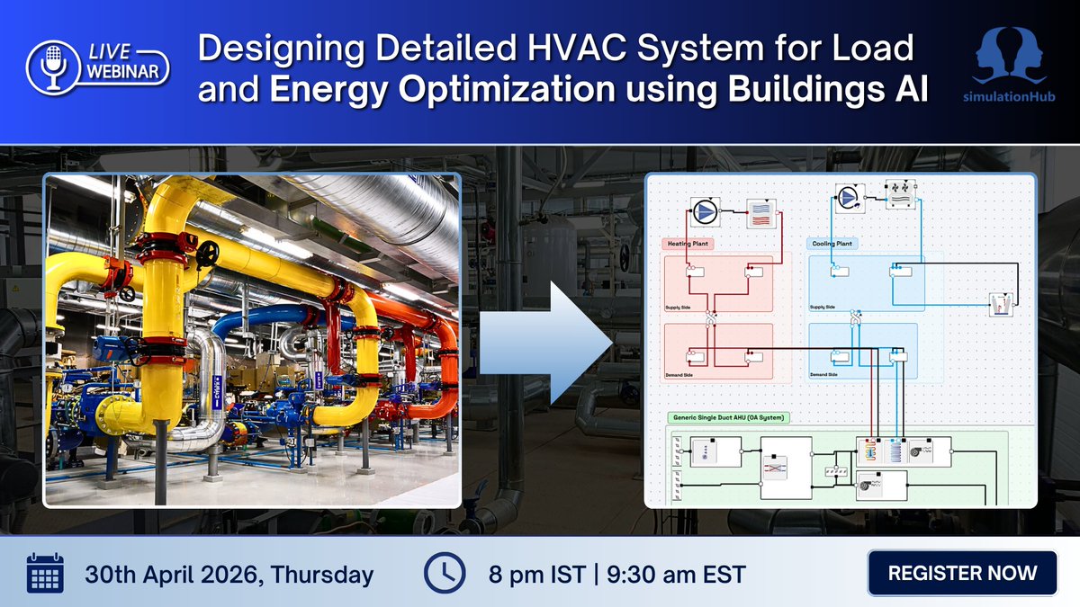 Design smarter HVAC systems with AI. Discover how HVAC Canvas in Buildings AI enables detailed system design and highly accurate energy simulation using real performance data.

30th April 2026 | 8:00 PM (IST) 9:30 AM (EST)

Register Now : cctech-co-in.zoom.us/webinar/regist…