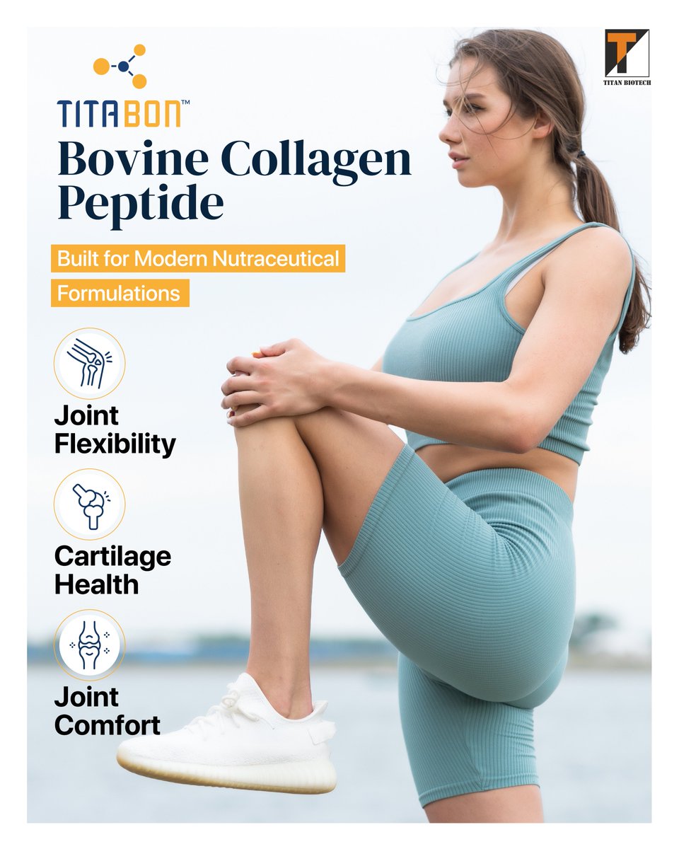 TitanBiotech's tweet photo. Collagen formulations are taking center stage in nutraceuticals.
Titabon™ Bovine Collagen supports joint flexibility, cartilage health, & overall comfort, built for quality-focused formulations.
Learn more: https://t.co/ArvGek9zkL
#Titabon #BovineCollagenPeptide #JointHealth https://t.co/4mGdvsNn8A