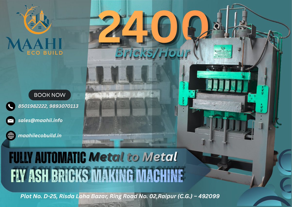 maahiecobuild's tweet image. Metal to Metal Fly Ash Bricks Making Machine
📷 Production Capacity: 2400 Bricks Per Hour     

#FlyAshBricks #BricksMachine #BrickMakingMachine #FlyAshBrickMachine #ConstructionBusiness #SmallBusinessIndia #ManufacturingIndia #IndustrialMachine #MakeInIndia #BusinessGrowth