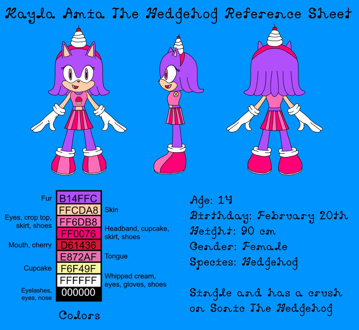 iKaleighCupcake's tweet photo. Here's a new reference sheet I made of my #SonicOC Kayla Amia! :) #SonicTheHedgehog #SonicFanCharacter https://t.co/1htXM70KTd