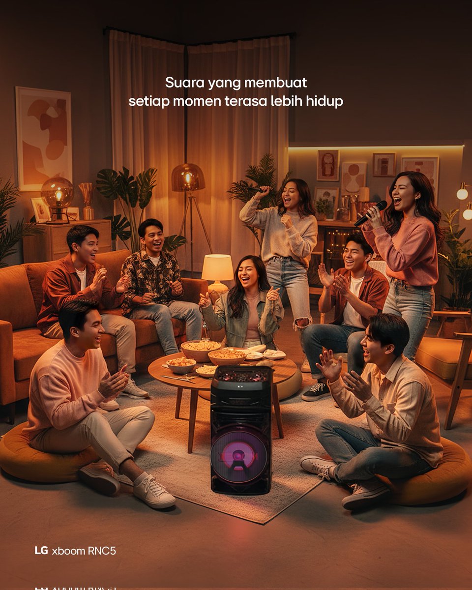 Momen berkumpul terasa lebih berenergi saat musik terdengar lantang dan penuh karakter.

LG xboom RNC5 menghadirkan suara bertenaga dengan bass yang kuat dan dentuman yang terasa hingga ke setiap sudut ruangan. Setiap lagu terdengar lebih hidup, membuat suasana jadi lebih seru