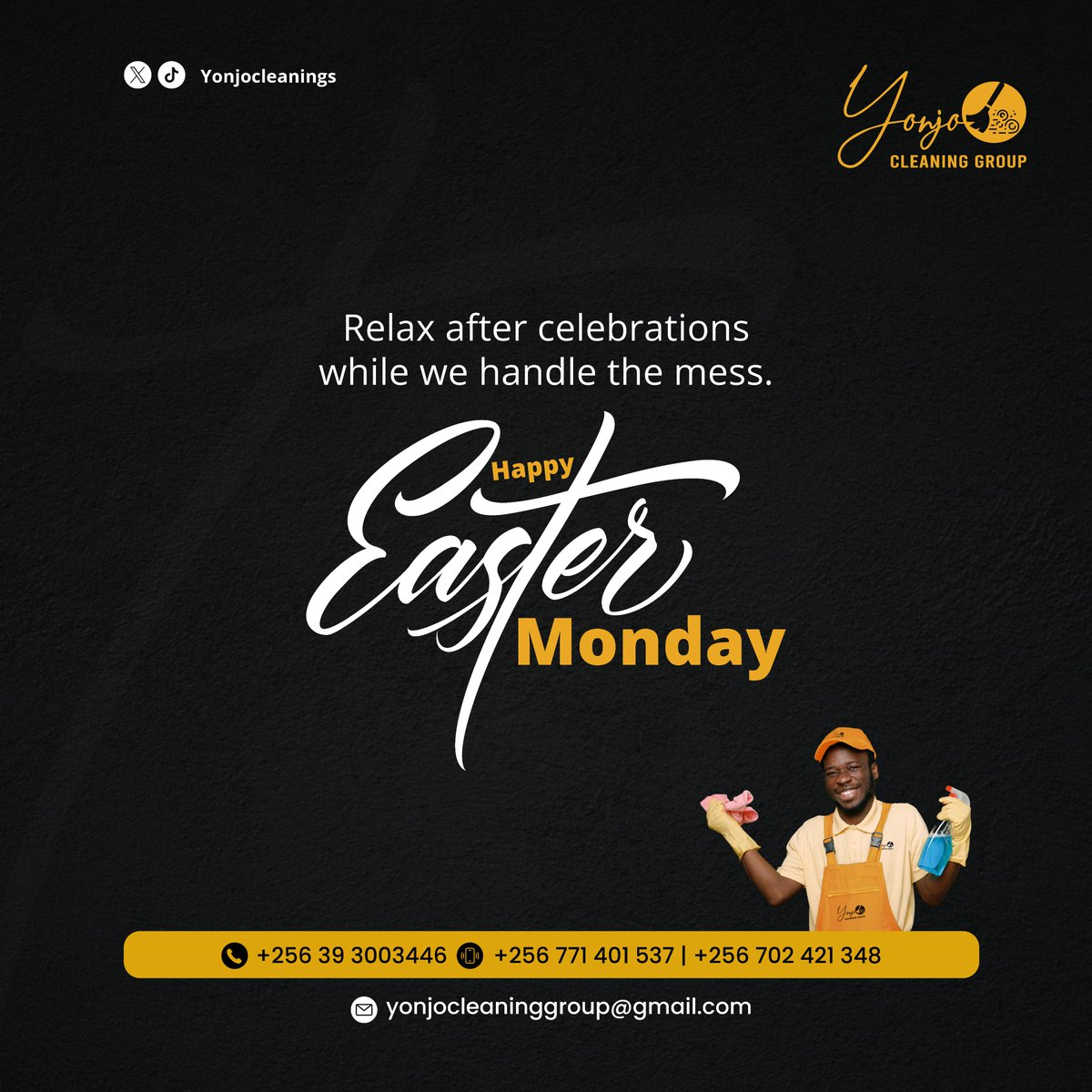 YonjoCleanings's tweet photo. Step into Easter Monday with a renewed, spotless environment. Start your week fresh and stress-free. Schedule your professional cleaning today.

Email us on : yonjocleaninggroup@gmail.com
#EasterMonday
#FreshSpaces #CleanStart https://t.co/iHDwMj0Afy
