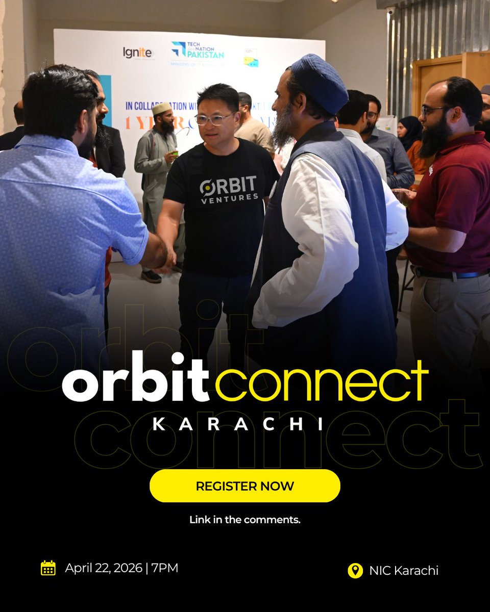 OrbitVenturesVC's tweet image. 📍Orbit Connect Karachi — founders, investors &amp;amp; builders under one roof.

Hosted by Orbit Ventures x NIC Karachi x NIC Peshawar, with Ignite &amp;amp; MoITT. An invite-only evening to connect, share insights &amp;amp; explore Pakistan’s startup ecosystem. 
#Startups #VC #Pakistan