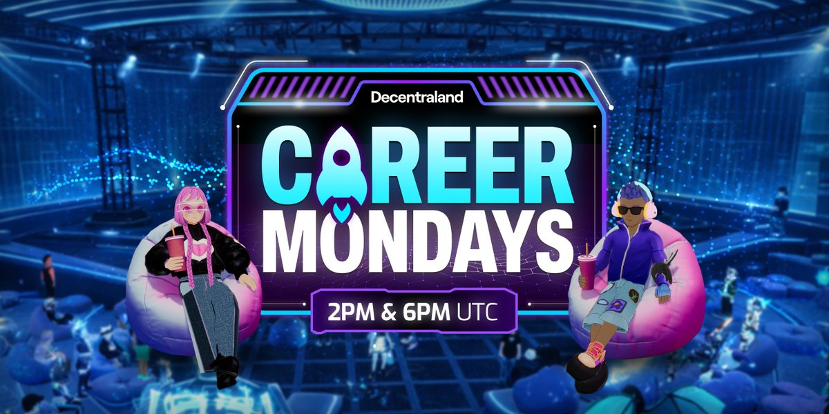 BayBackner's tweet photo. Join us for Career Mondays at 2pm & 6pm UTC today...

🎯Careers at @decentraland : How We Got Here

Kim (Head of Marketing & Partnerships) and Dana (Social Media Lead) share how they built their paths to Decentraland, what their roles actually look like day-to-day, and what it takes to grow a career in this space. Real journeys, practical insights, and a behind-the-scenes look at the team.

https://t.co/K9AD8KHcHV